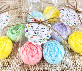 Spring Flowers Soap Favors - Scented Mini Peony Soaps - 2 Soaps in 1 Bag - Baby Shower Girl in Bloom Bridal Party Gift for Guests in Bulk