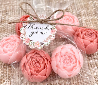 Scented Peony Soaps - Floral Party Favors, Baby Shower in Bloom, Wedding Bridal Decor, Birthday Sweet 16 Quinceanera Gift for Guests in Bulk