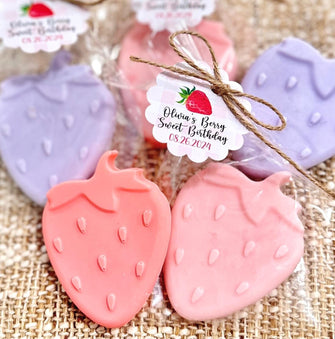 Strawberry Soap Favors - Berry First Birthday, Baby Shower Decorations, Purple Pink Sweet 1st Theme Party Decor Gift for Guests in Bulk