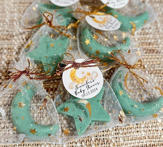 Elegant Moon & Star Soaps - Mini Gold Green Baby Shower Gift for Guests in Bulk, Over the Moon Twinkle Little Favors, Boy Girl Gender Reveal