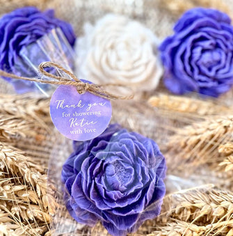 Peony Soap Favors - Purple & White - Baby Shower, Bridal Wedding Bachelorette, Birthday Sweet 16 Quinceanera Decor Gift for Guests in Bulk