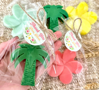 Tropical Party SOAP Favors - Hawaiian Aloha Luau Decoration Plumeria Flower Palm Tree Summer Bridal Wedding Soap, Shower Shower Kid Birthday