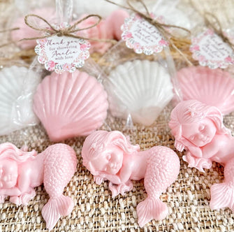 Shiny Mermaid Soap Favors - Baby Shower Shell Party Decorations, Under the Sea Ocean Pink Nautical Birthday Decor Gift for Guests in Bulk