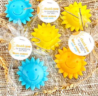 Sun Soap Favors - Here Comes the Son Sunshine Baby Shower First Trip Around the Sun Party Guest Gifts in Bulk, Ray of Sun Shaped Decorations