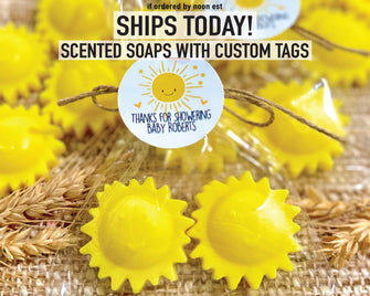 Sunshine Soaps 2 Per Bag - FRESH LEMON SCENT - Here Comes The Son Baby Shower Favors, First Trip Around The Sun Birthday Party Gift Decor