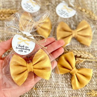 Gold Themed Soap Favors - Bow Shimmer Tie the Knot Bridal Wedding Party Ideas, Baby in Bloom Shower Girl Gift for Guests in Bulk Decorations