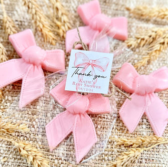 Pink Bow Soap Favors - Baby Shower Girl Decor, She's Tying the Knot Bridal Shower Wedding Ideas, Bachelorette Party Gift for Guests in Bulk