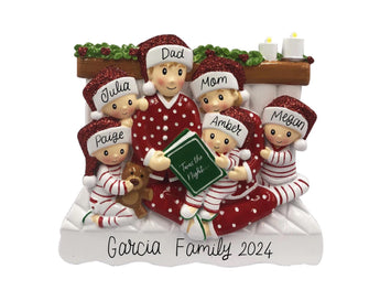 SHIPS NEXT DAY - Family of 6 Reading Christmas Ornament - Parents and 4 Kids Child Baby Toddler Infant, 2024 Mom Dad Personalized Book Decor