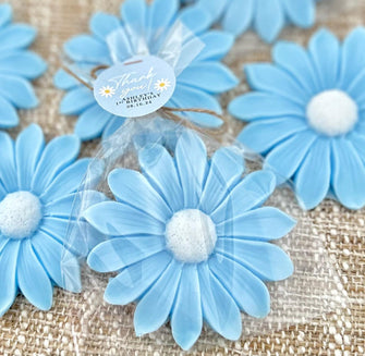 Large Daisy Soap Favors - Dusty Blue Bridal Shower Wedding Party, Baby Sprinkle Decor, Something Blue Before I Do Gifts for Guests in Bulk,