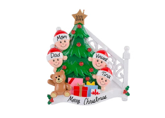 2024 Personalized Family Christmas Ornaments - Gift Custom Family with Pet Dog Cat Grandkids Stairs Family 2 3 4 5 6 7 8 9 10 11 12 People