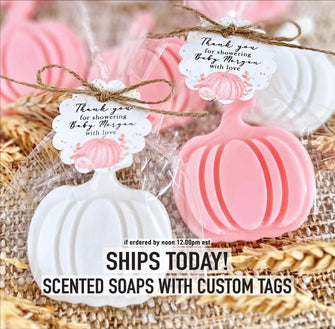 Pumpkin Soap Favors - Baby Shower Decor, Pink Little Baby on Her Way Gifts for Guests in Bulk, Fall Party Prizes, Little Boo Halloween Ideas