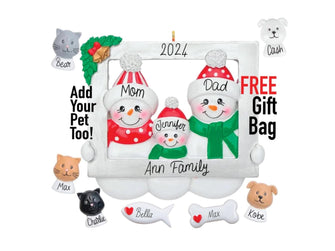 Family Christmas Ornament - Family of 2 3 4 5 Ornament with Pet Dog Personalized People Snowman Family, 2024 Family Kid Child Together Gift