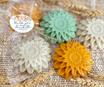 Mum Flower Soap Favors - Elegant Fall Bridal Shower Decor, Pumpkin Theme Baby Halloween Party in Love Birthday Wedding Gift for Guests Bulk