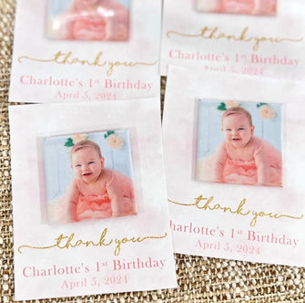 Kids Birthday MAGNET Favors - Party Thank You Return Gifts for Guests in Bulk, Girl Boy First 1 Year Old Custom - Elegant Photo Fridge Decor