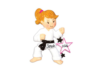 Karate Girl Custom Belt Ornament - Taekwondo Personalized Karate Girl Christmas Ornament, 2024 Black Belt Gift Girl Kid Toddler Martial Arts