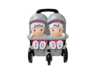 New Twins in Stroller Ornament - Twins Boy and Girl Ornament 2024 Ornament -- Personalized