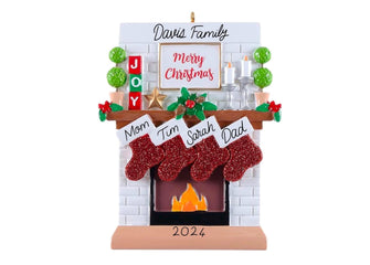 Modern 2024 Personalized Family Christmas Ornament - Fireplace Mantel Tree Decor Dog Cat Fish Pet Family of 2 3 4 5 6 Custom Grandkid Gift