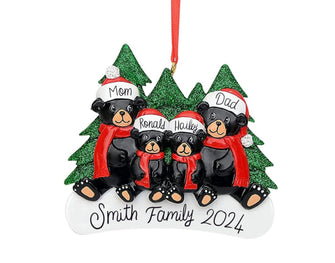 Personalized Family Christmas Ornament - NEW 2024 Black Bear Custom Family Ornament, Add Pets Dog Cat, Gift Christmas Tree Decoration Gift