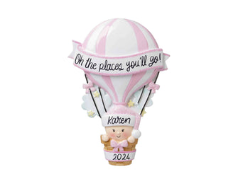 Baby's 1st Christmas Personalized Ornament - Baby Girl's 1st Christmas Ornament, 2024 My First Ornament, Hot Air Balloon Baby Girl Gift 2024