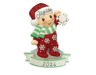 Baby In Pajamas Holding Snowflake Ornament - Kids Ornament 2024  -- Personalized