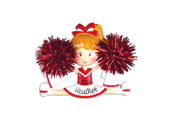 Cheerleader Ornament - 2024 Red Cheer Ornament with PomPoms, Kids Girl Christmas Gift, Stocking Stuffer, Cheerleading Christmas Tree Decor