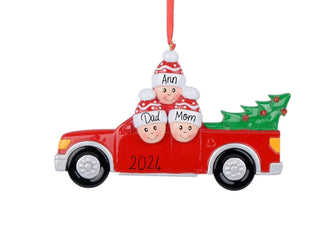 Christmas Tree Family Ornament 2024 -- On a Red Truck Farm Country Holiday Gift Friends Camping Forest 2 3 4 Parents Kids People Decorations