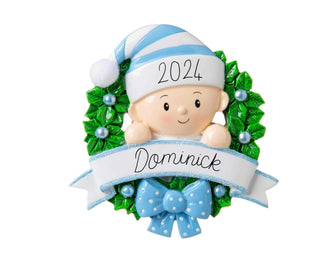 2024 Baby In A Wreath Ornament Personalized - Boy Baby Christmas Ornament, Baby Christmas Wreath Ornament, New Baby Shower Christmas Gift