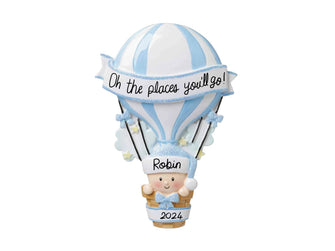 2024 Baby Boy Ornament Personalized - Boy Baby's My First Christmas Ornament, Hot Air Balloon Baby Ornament, New Baby Shower Christmas Gift