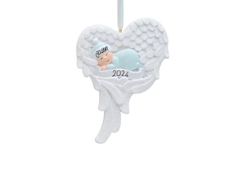 Memorial Blue Baby Angel Ornament - Angel Baby Boy Ornament 2024 -- Personalized