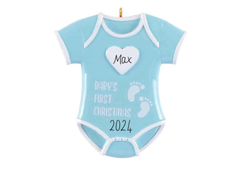 2024 Baby Boy Ornament - Baby's My First Christmas Ornament , Boy Bodysuit Gift Blue Kids Grandson Stocking Stuffer Baby Tree Decoration