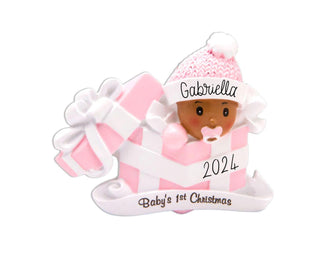 Girl Baby's 1st Christmas Ornament - Brown African American Baby Girl Christmas Ornament Black Baby Girl Present Personalized Baby Girl 2024