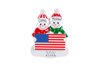 2024 Family Ornament - Personalized Gift with American Flag, Couple or Family of 3 4 with Pets, Patriotic Christmas Gift Stocking Tree Decor