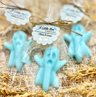 Blue Ghost Soap Favors - Halloween Baby Shower, A Little Boo is Almost Due Party Decorations, Fall Boy Sprinkle Bulk Guest Thank You Gifts