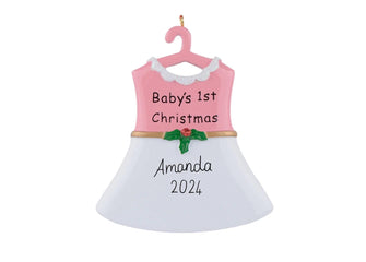 Baby Girl Dress Ornament - 2024 Pink Girl Baby Christmas Ornament Holiday Gift Girl Baby First Christmas Gift Girl Nursery Decor Christmas