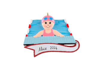 2024 Swimming Ornament - Girl Boy Swimmer Kids Personalized Christmas Gift Stocking Stuffer Pool Lessons Grandchildren Tree Decorations