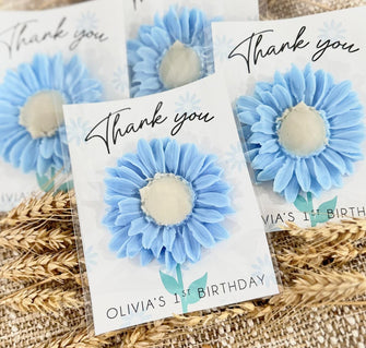 Daisy Soap Favors - First Second Birthday Party Decor, Baby in Bloom Shower Gifts for Guests in Bulk, Dusty Blue Wildflower Bridal Theme