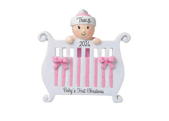 Baby Girl Pink Personalized Christmas Ornament - Baby's 1st Christmas, 2024 First Christmas Ornament New Baby Ornament Baby Shower Girl Gift