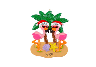 Flamingos on Vacation Ornament - Hawaii Florida Beach Gift, Custom Couple Best Friend Honeymoon Funny Keepsake Flamingo Christmas 2024