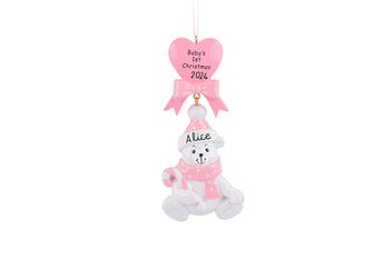 Pink Teddy Bear Baby's First Christmas Ornament - Pink Baby Girl Ornament 2024 Ornament -- Personalized