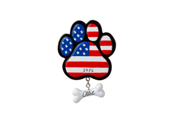 Patriotic Paw Print Ornament - Pet Paw Christmas Ornament , Personalized Dog Lover Owner Gift, 2024 Dog Christmas Ornament Personalized