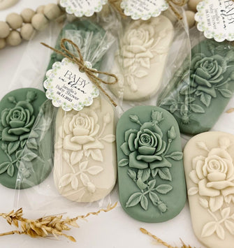 Neutral Rose Soap Favors - Baby in Bloom Shower, Sage Green Boho Eucalyptus Wildflower Theme Decor, Floral Thank You Gift for Guests in Bulk