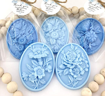 Dusty Blue Soap Favors - Scented Floral Bridal Shower, Baby Party Decor Something Blue Before I Do Wedding Rose Hydrangea Theme Gift in Bulk