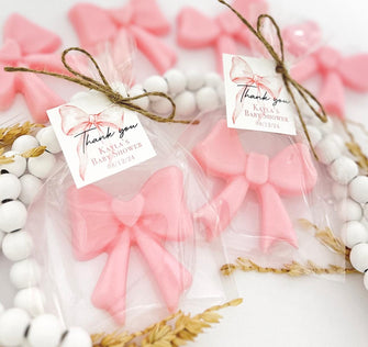 Bow Baby Shower Soap Favors - Pink Girl Sprinkle Party Theme Decor, Bridal Shower Thank You Bulk Guest Gifts, Sweet 16 Birthday Centerpiece
