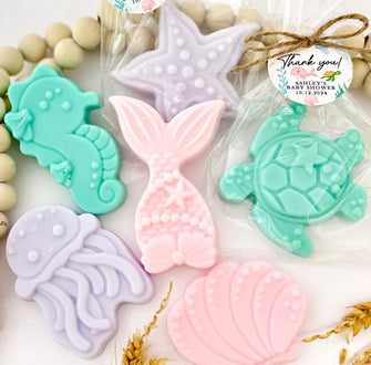 Assorted Ocean Soap Favors - Girl Under the Sea Baby Shower Party, Shell Pink Mermaid Seahorse Jellyfish Turtle, Thank You Theme Bulk Gifts