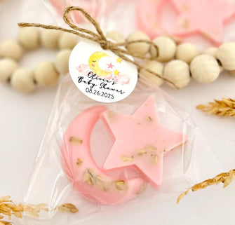 Pink Moon & Star Soap Favors - Over the Moon Baby Shower Girl, Thank You Bulk Guest Gift, Sky Theme Birthday Party Decor - With Real Oatmeal