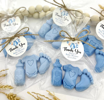 Boy Baby Shower Soap Favors - 3 Mini Soaps Per Bag - Blue Clothesline Party Thank You Gifts, Twin Oh Sprinkle Theme Decor, Centerpiece Ideas
