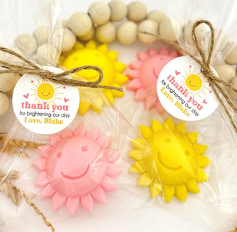 Sunshine Soap Favors - Girl Baby Shower Pink Sun Ray Party Decor, First Trip Around the Sun Birthday Retro Boho Unique Thank You Guest Gifts