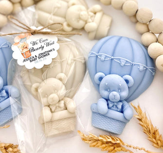 Bear in Balloon Soap Favors - Boy Baby Shower Thank You Bulk Guest Gifts, Blue Teddy Bear Hot Air Balloon Party Theme First Birthday Decor