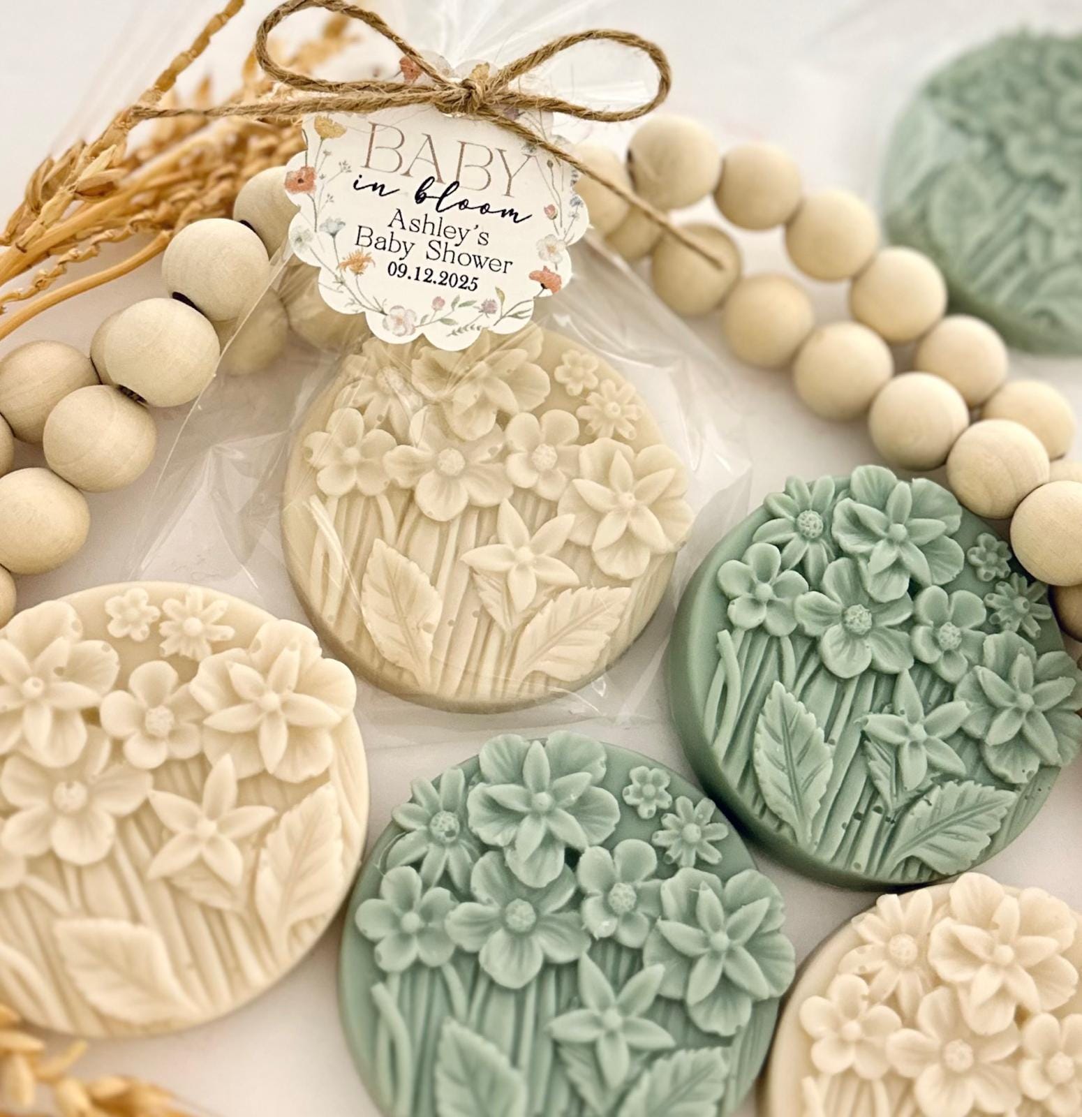 Wildflower Soap Favors - Sage Green Baby in Bloom Shower Girl Boy Neutral, Bridal Love Flower Party, Decor Garden Bulk Thank You Guest Gifts