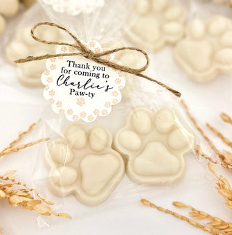 Paw Shaped Soap Favors - 2 Soap Per Bag - Dog or Cat Pet, New Puppy Parent, Kids Birthday Party Decor, Paw Print Thank You Bulk Guest Gifts